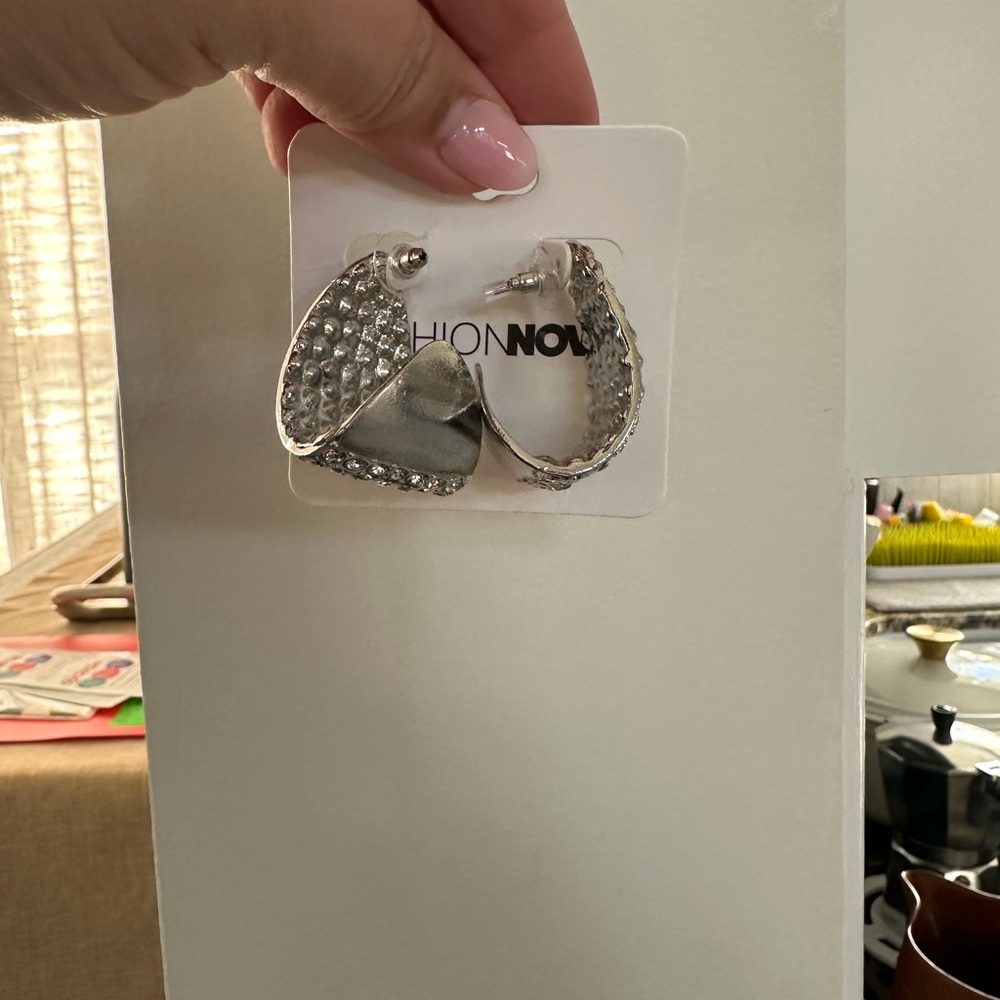 Fashion Nova Silver Jeweled Hoop Earrings